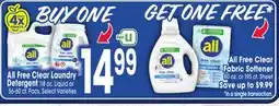 Jewel-Osco All Free Clear Laundry Detergent 118 oz. Liquid or 118 oz. Liquid or 56-60 ct. Pacs offer