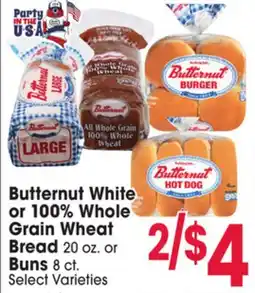 Jewel-Osco Butternut White or 100% Whole Grain Wheat Bread 20 oz. or Buns 8 ct offer