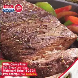 Jewel-Osco USDA Choice Inner Skirt Steak, Waterfront Bistro 16-20 Ct. Raw Shrimp EZ Peel offer