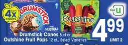 Jewel-Osco Drumstick Cones 8 ct or Outshine Fruit Pops 12 ct offer