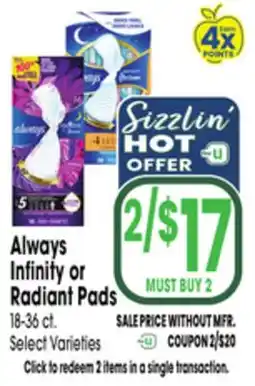 Jewel-Osco Always Infinity or Radiant Pads offer