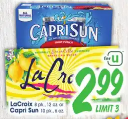 Jewel-Osco LaCroix 8 pk., 12 oz. or Capri Sun 10 pk., 6 oz offer