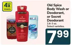 Jewel-Osco Old Spice Body Wash or Deodorant, or Secret Deodorant offer