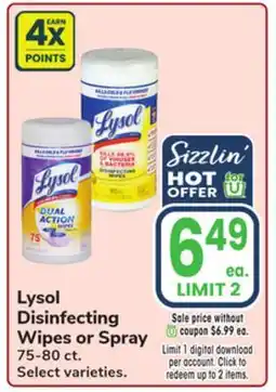 Jewel-Osco Lysol Disinfecting Wipes or Spray offer