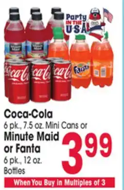 Jewel-Osco Coca-Cola 6 pk., 7.5 oz. Mini Cans or Minute Maid or Fanta 6 pk., 12 oz. Bottles offer
