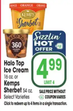 Jewel-Osco Halo Top Ice Cream 16 oz. or Kemps Sherbet 54 oz offer