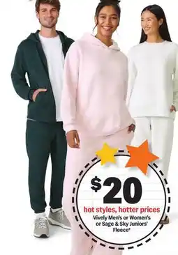 Meijer Vively Men's or Women's or Sage & Sky Junior''s Fleece offer