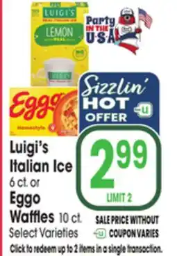 Jewel-Osco Luigi's Italian Ice 6 ct. or Eggo Waffles 10 ct offer