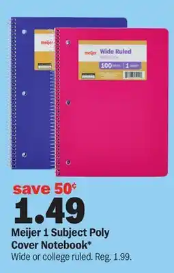 Meijer Meijer 1 Subject Poly Cover Notebook offer