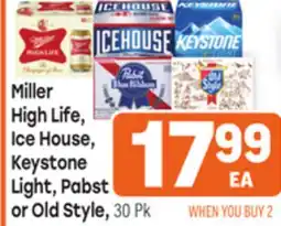 Tony’s Fresh Market Miller High Life, Ice House, Keystone Light, Pabst or Old Style offer