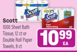 Tony’s Fresh Market Scott 1000 Sheet Bath Tissue, 12 ct or Double Roll Paper Towels, 8 ct offer