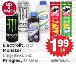 Tony’s Fresh Market Electrolit, 21 oz Monster Energy Drinks, 16 oz Pringles, 4.8-5.57 oz offer