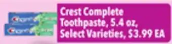 Tony’s Fresh Market Crest Complete Toothpaste offer