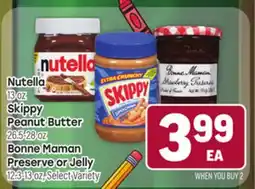 Tony’s Fresh Market Nutella 13 oz Skippy Peanut Butter 26.5-28 oz Bonne Maman Preserve or Jelly 12.3-13 oz offer