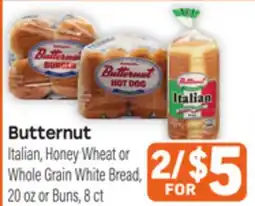 Tony’s Fresh Market Butternut Italian, Honey Wheat or Whole Grain White Bread, 20 oz or Buns, 8 ct offer