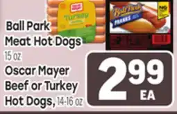 Tony’s Fresh Market Ball Park Meat Hot Dogs 15 oz Oscar Mayer Beef or Turkey Hot Dogs 14-16 oz offer