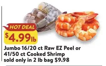 Fresh Thyme Jumbo 16/20 ct Raw EZ Peel or 41/50 ct Cooked Shrimp offer