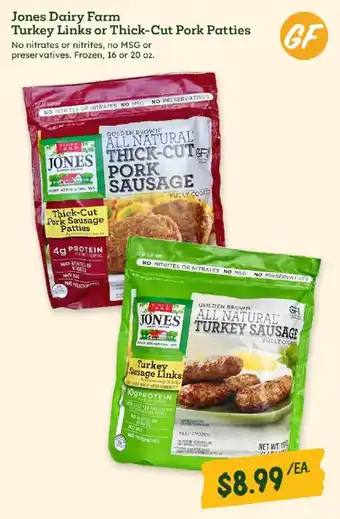 Jones Dairy Farm Turkey Links or Thick-Cut Pork Patties