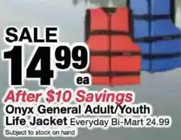 Bi-Mart Onyx General Adult/Youth Life Jacket offer