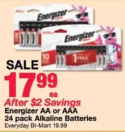 Bi-Mart Energizer AA or AAA Alkaline Batteries offer