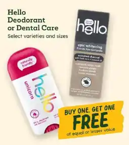Sprouts Farmers Market Hello deodorant or dental care offer