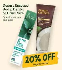 Sprouts Farmers Market Desert Essence Body, Dental or Hair Care offer