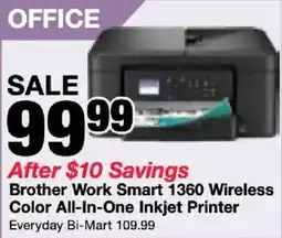 Bi-Mart Brother Work Smart 1360 Wireless Color All-In-One Inkjet Printer offer
