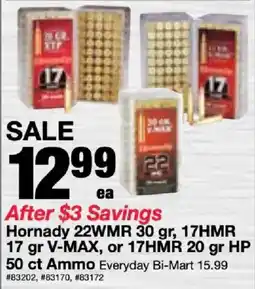 Bi-Mart Hornady 22WMR 30 gr, 17HMR 17 gr V-MAX, or 17HMR 20 gr HP offer