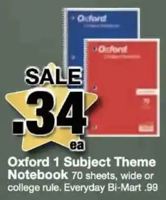 Bi-Mart Oxford 1 Subject Theme Notebook offer