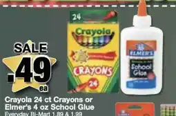 Bi-Mart Crayola 24 ct Crayons or Elmer's 4 oz School Glue offer