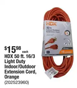 The Home Depot HDX 50 ft. 16/3 Light Duty Indoor/Outdoor Extension Cord, Orange offer