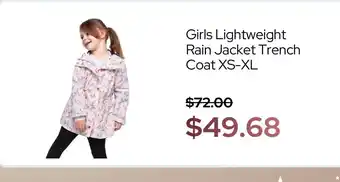 Girls Lightweight Rain Jacket Trench Coat