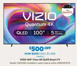 Sam's Club Vizio 100" Class 4K QLED Smart TV offer