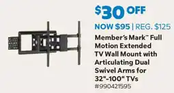 Sam's Club Member's Mark Full Motion Extended TV Wall Mount with Articulating Dual Swivel Arms offer
