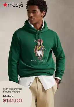 Macy's Men's Bear Print Fleece Hoodie offer