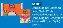 Sam's Club Ben's Original Enriched Long Grain White Parboiled Rice or Ben's Original Ready Rice Jasmine offer