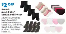 Sam's Club Reebok adult & kids' socks & underwear offer