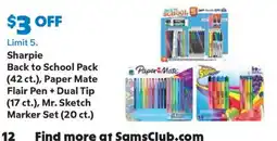 Sam's Club Sharpie Back to School Pack, Paper Mate Flair Pen + Dual Tip, Mr. Sketch Marker Set offer