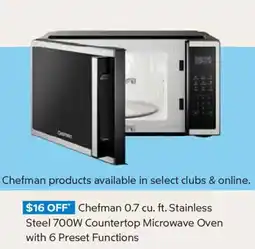 Sam's Club Chefman 0.7 cu. ft. Stainless Steel 700W Countertop Microwave Oven with 6 Preset Functions offer