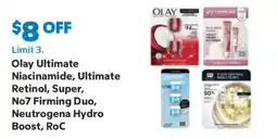 Sam's Club Olay Ultimate Niacinamide, Ultimate Retinol, Super, No7 Firming Duo, Neutrogena Hydro Boost, RoC offer