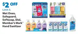 Sam's Club Wet Ones, Safeguard, Softsoap, Dial, Member's Mark Hand Sanitizer offer