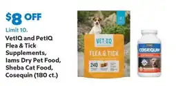 Sam's Club VetIQ and PetIQ Flea & Tick Supplements, Iams Dry Pet Food, Sheba Cat Food, Cosequin offer