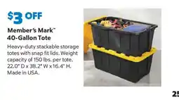 Sam's Club Member's Mark 40-Gallon Tote offer