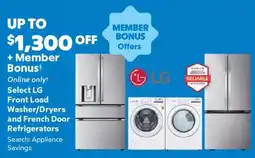 Sam's Club Select LG Front Load Washer/Dryers and French Door Refrigerators offer