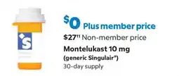 Sam's Club Montelukast 10 mg (generic Singulair®) offer