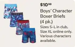 Sam's Club Boys' Character Boxer Briefs offer