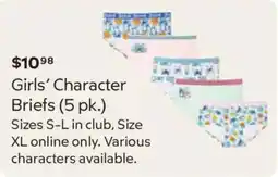 Sam's Club Girls' Character Briefs offer