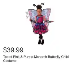 Costco Teetot Pink & Purple Monarch Butterfly Child Costume offer