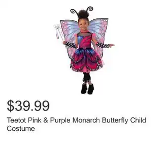 Costco Teetot Pink & Purple Monarch Butterfly Child Costume offer