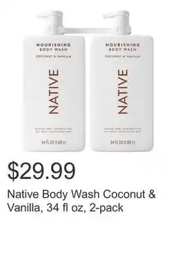 Costco Native Body Wash Coconut & Vanilla, 34 fl oz, 2-pack offer